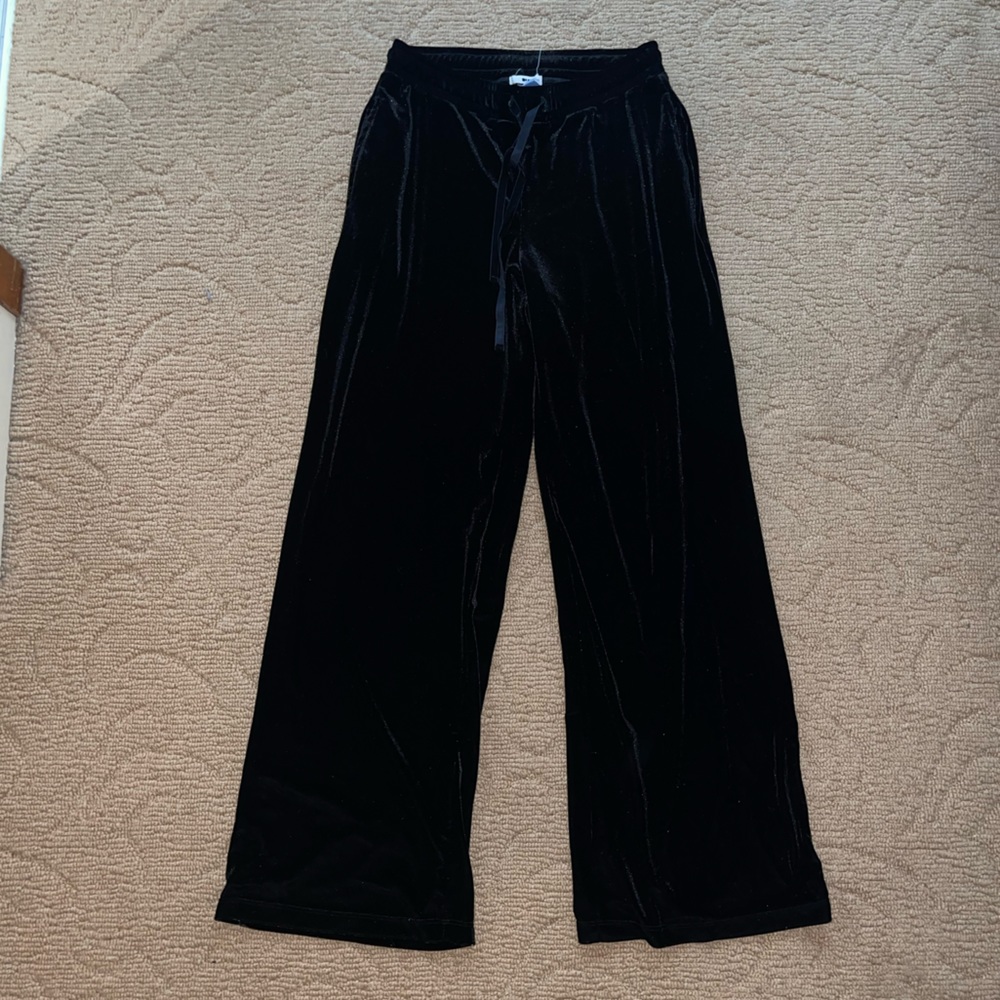 LA made black velvet wide leg pants